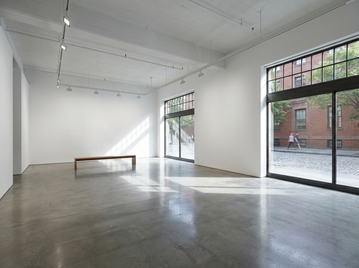 A modern, empty art gallery in Toronto prepared for an event.