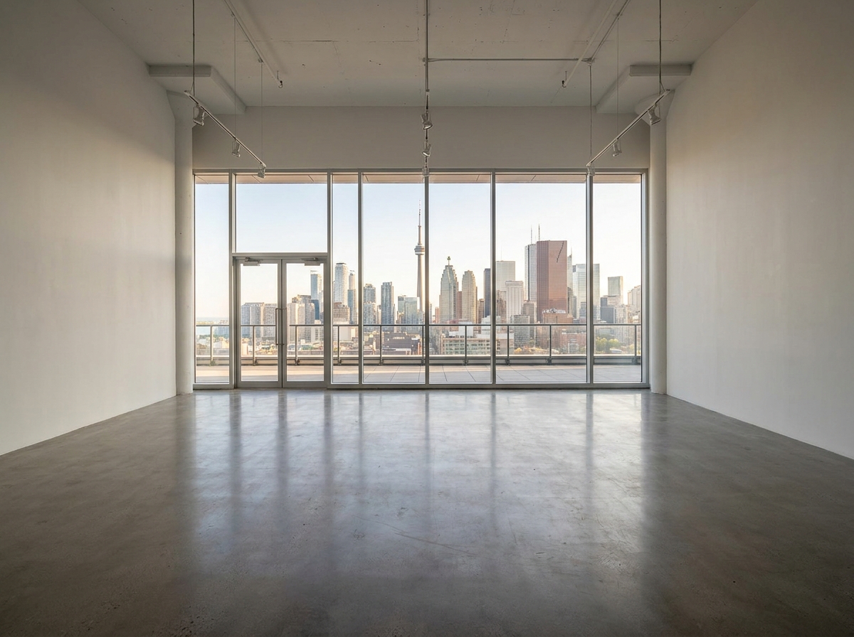 Modern event space overlooking Toronto, set for a networking event.