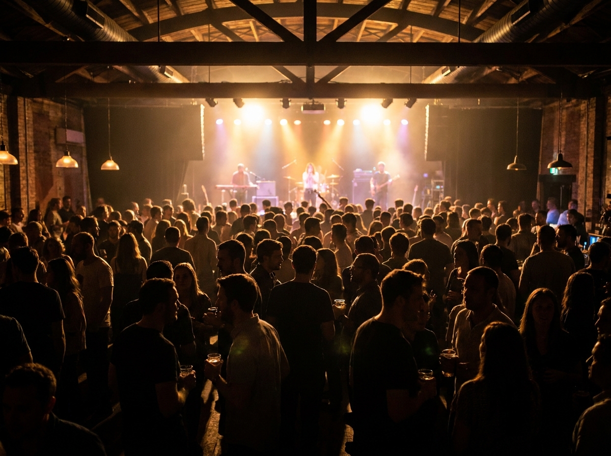 A crowd of people enjoying a live music performance at a tribute night.
