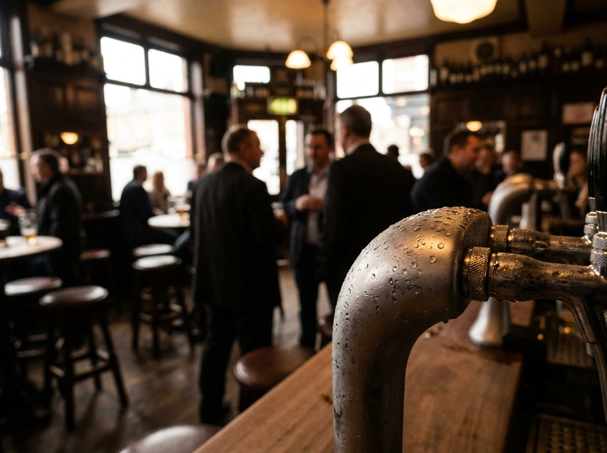 Close-up of a beer tap in a bar, symbolizing drink sales at a trivia event.
