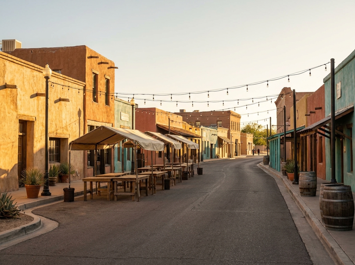 A historic street in Tucson ready to host a local community event.