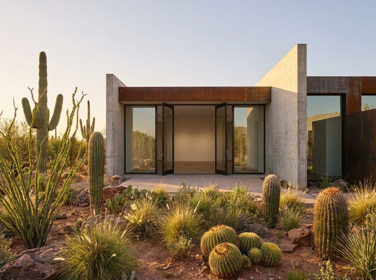 The entrance to a modern Tucson gallery, set up for an art event.