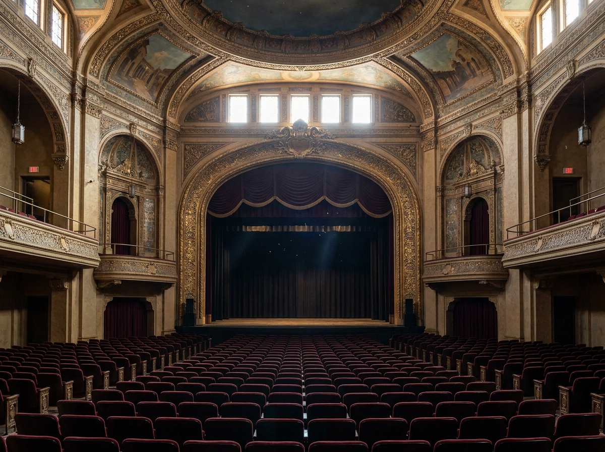 An empty historic theater in Tucson prepared for a show or event.
