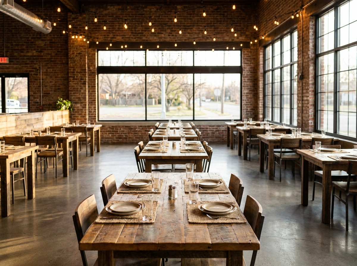 A stylish Tulsa restaurant set up for a private food and drink event.