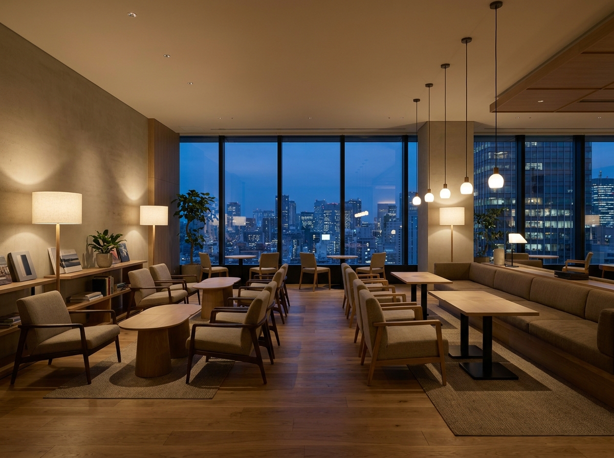 A modern co-working lounge set up for a networking event in Vancouver.