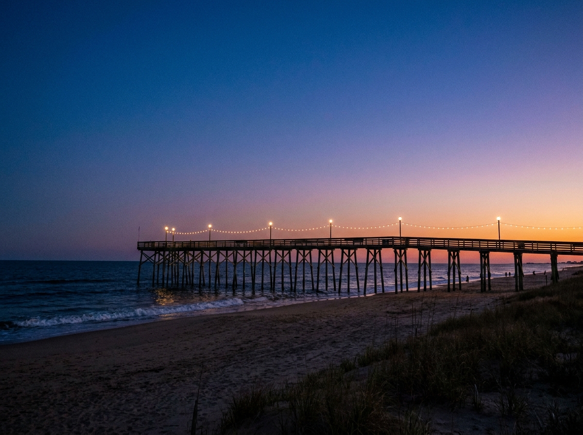 The Virginia Beach fishing pier at twilight, a popular location for local events.