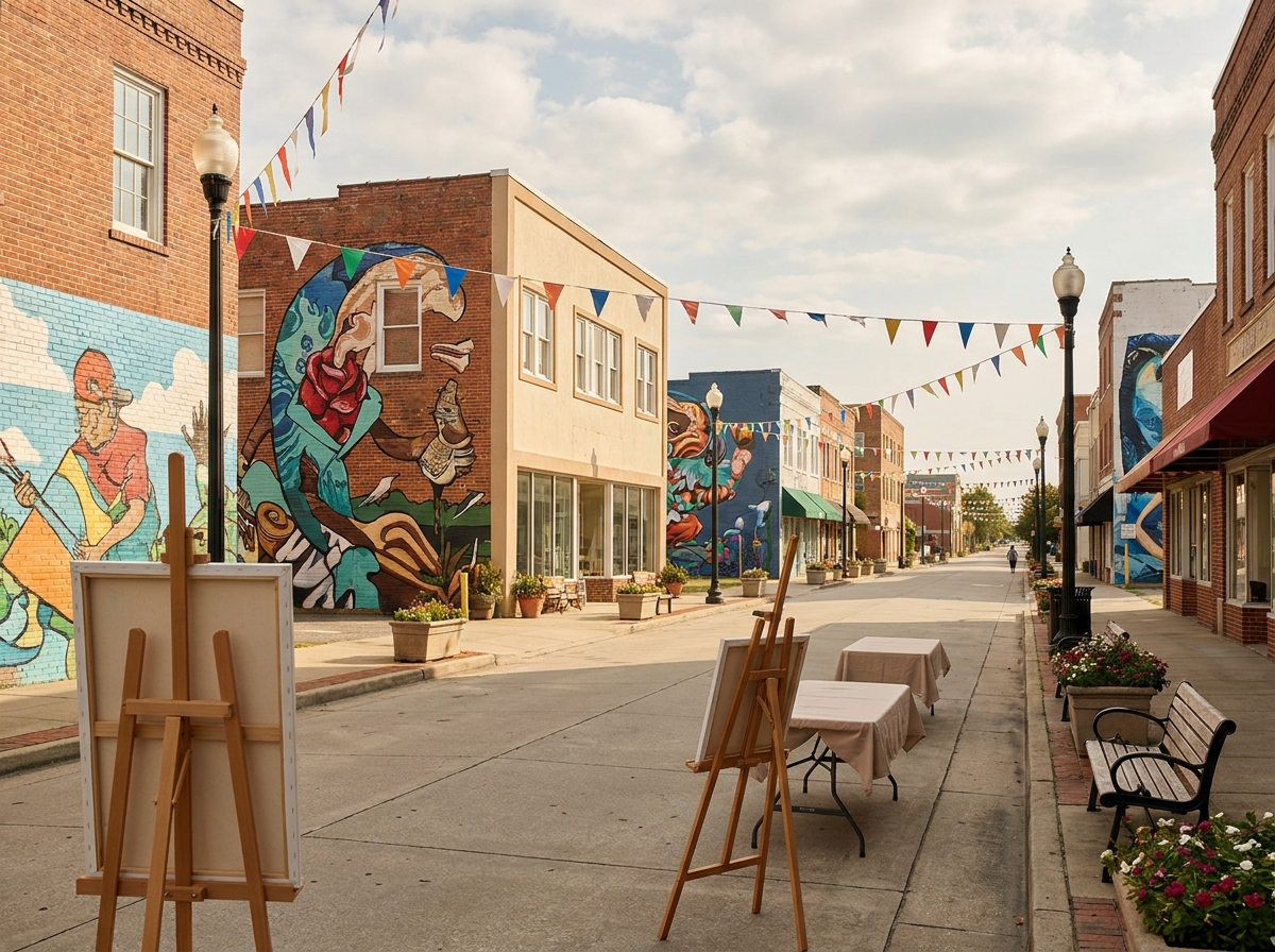 A street in the ViBe Creative District of Virginia Beach, ready for an event.
