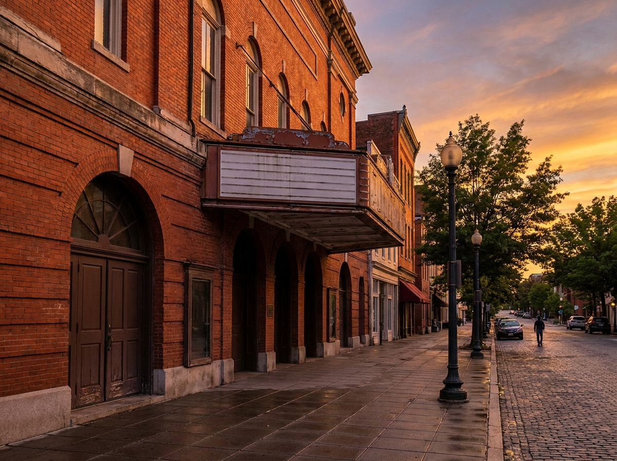 The entrance to a historic brick venue in a Washington, DC neighborhood.