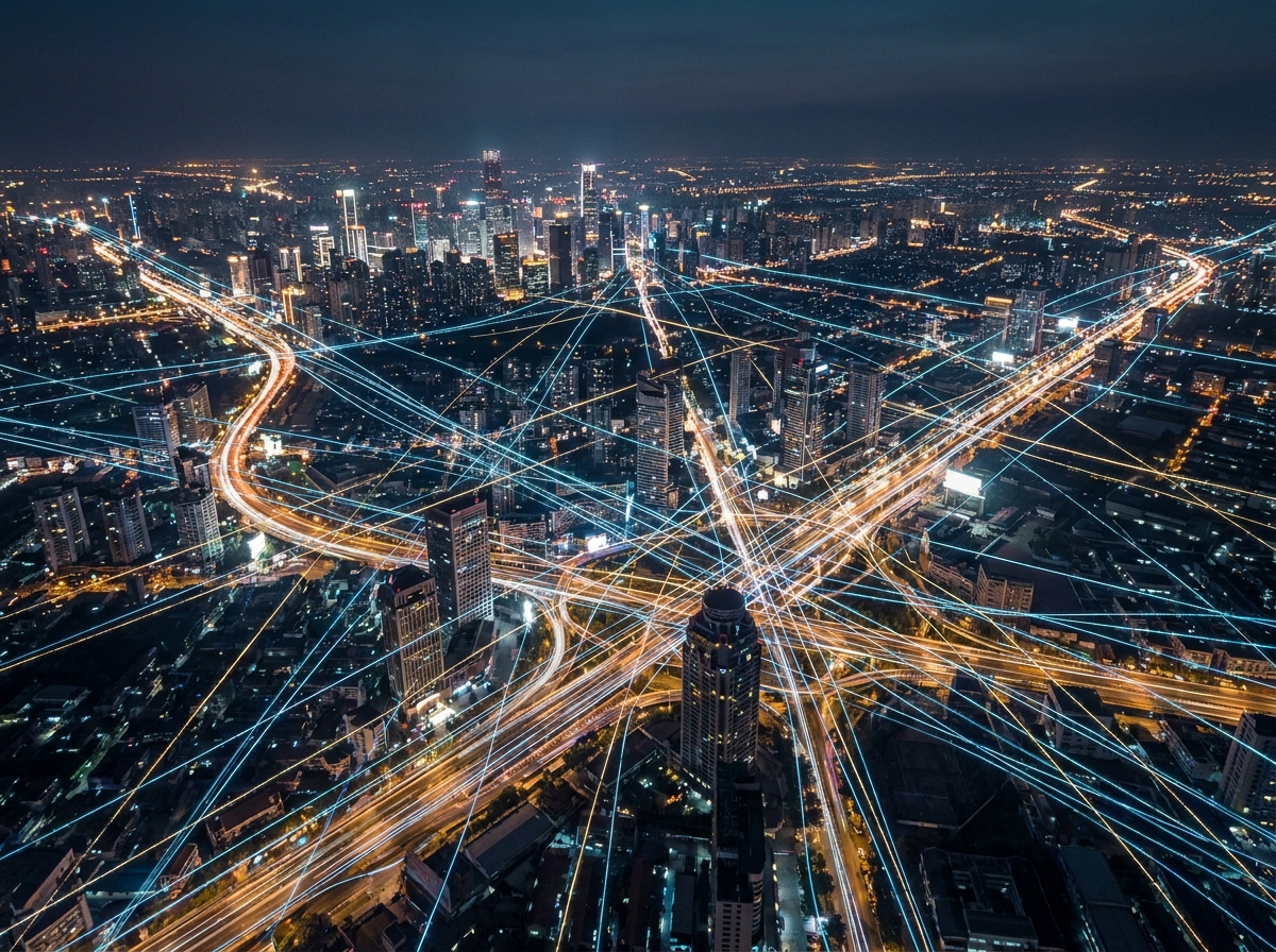 A network of lights representing a global audience for a virtual event.