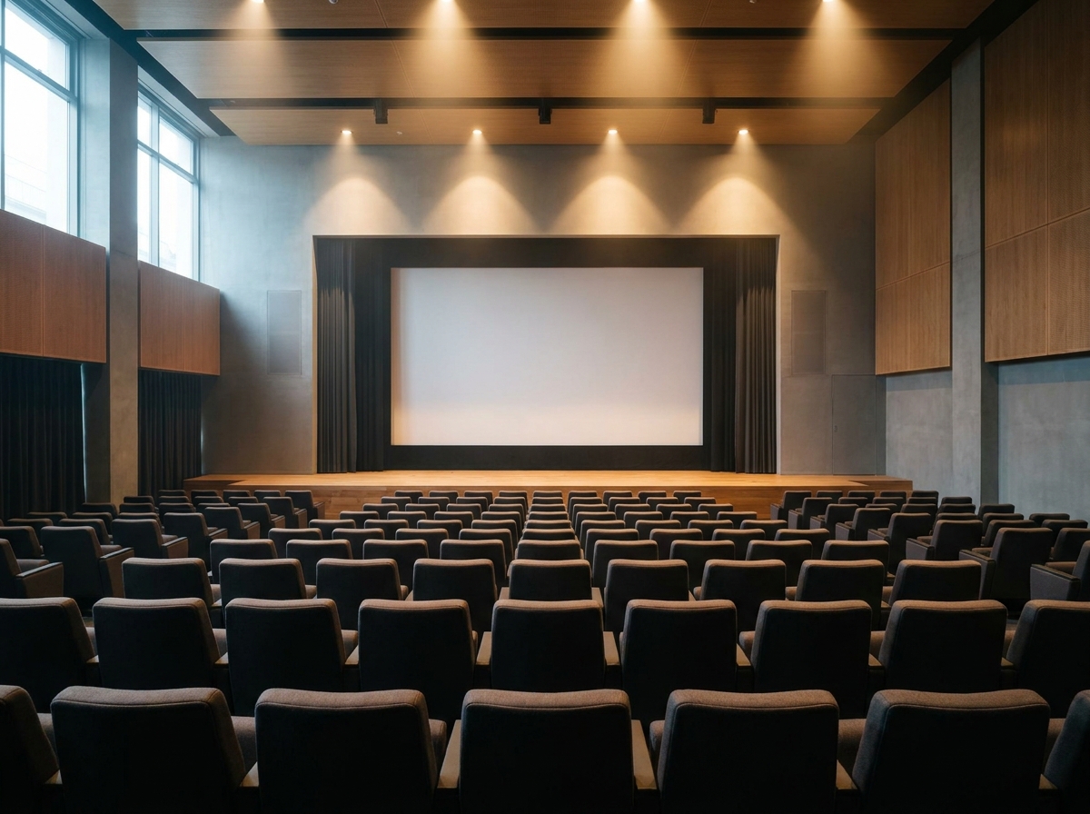 A professional presentation stage prepared for a webinar broadcast.