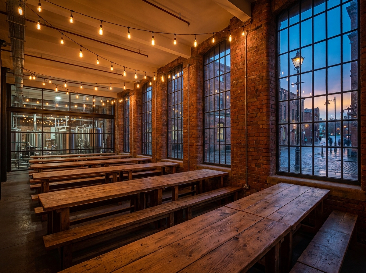 A brewery event space in Worcester prepared for guests.