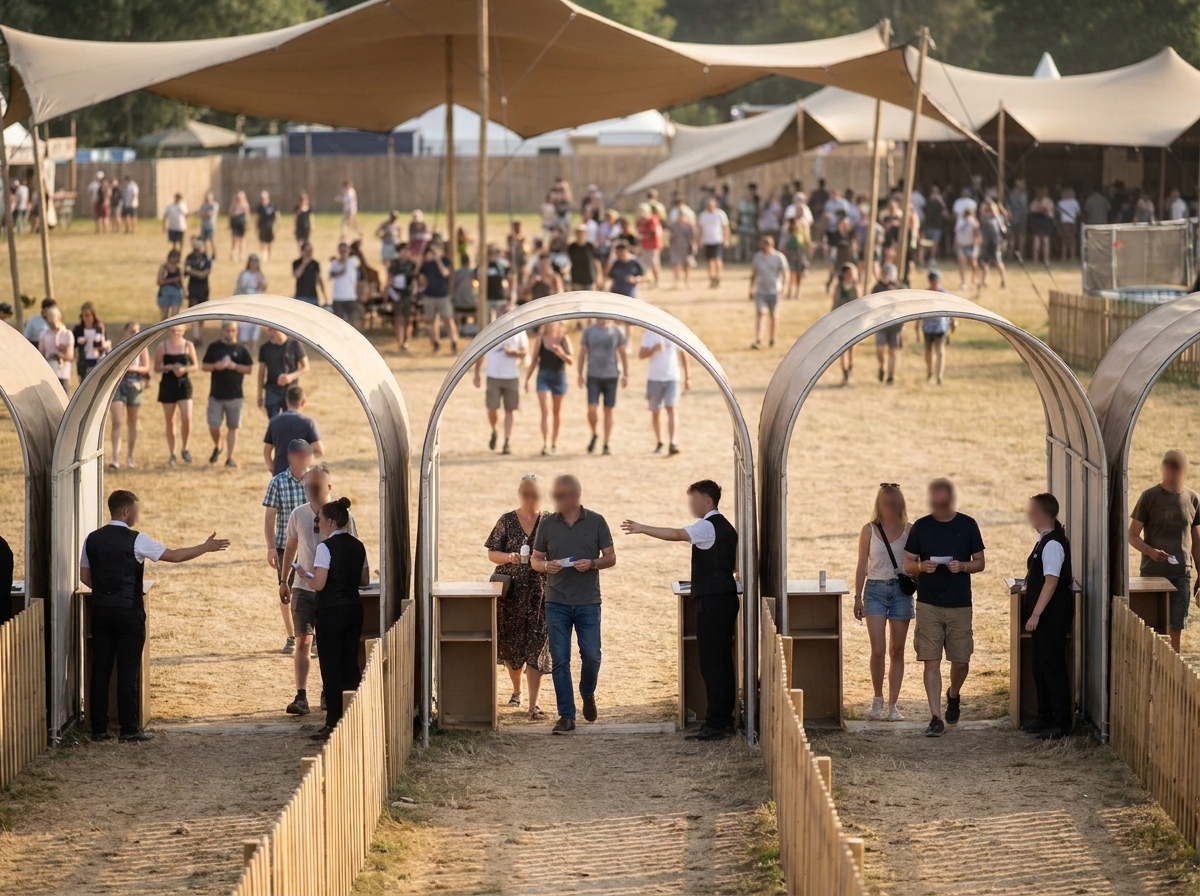 An efficient, multi-lane entrance gate at a large world event.
