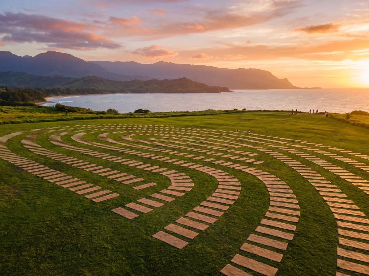 An outdoor park set up with yoga mats for a large wellness event.