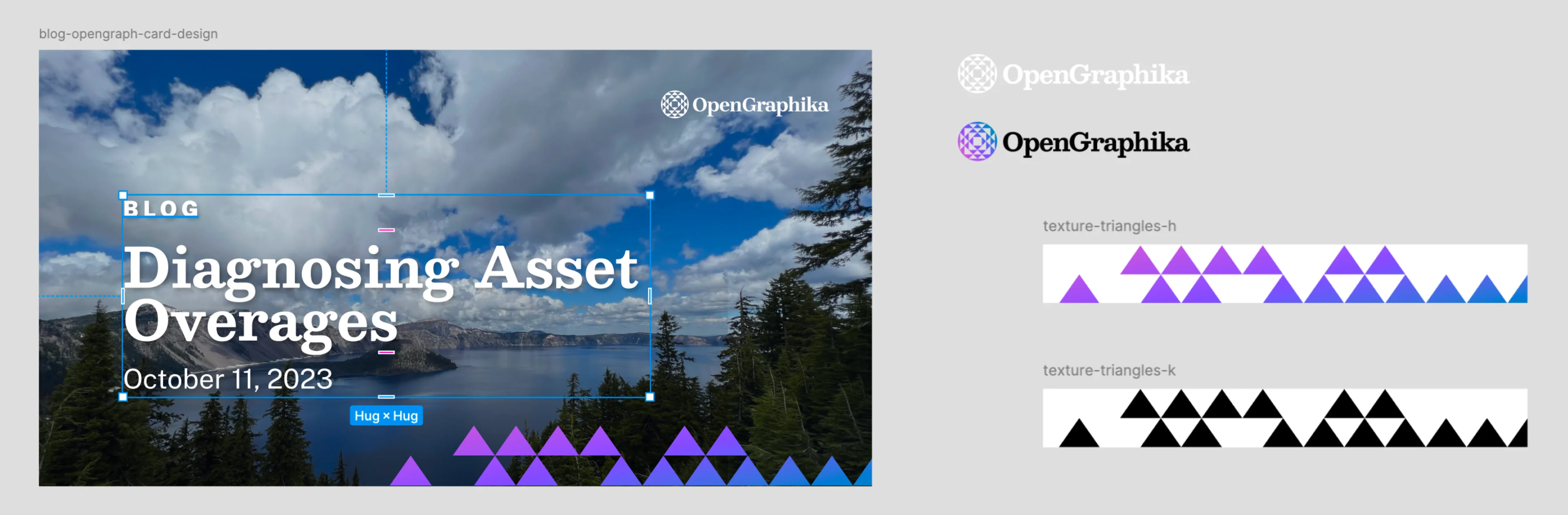 Post Image for Design elements in Figma. The art work bits (logo, texture) were output to SVG and stored in the repo, where they can be addressed for compositing.