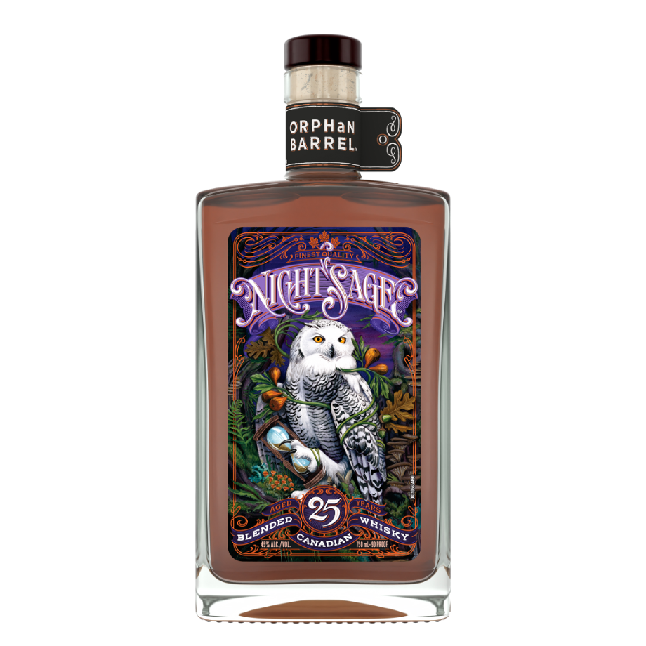 A bottle of Orphan Barrel Night Sage Blended Canadian Whisky Aged 25 Years.