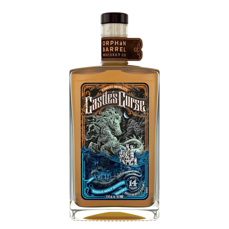 A bottle of Orphan Barrel Castle's Curse 14-Year-Old Single Malt Scotch Whisky.