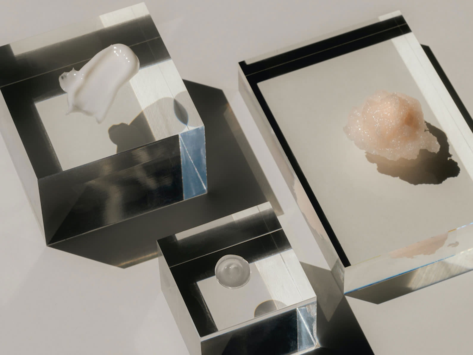 Skincare texture on glass cubes