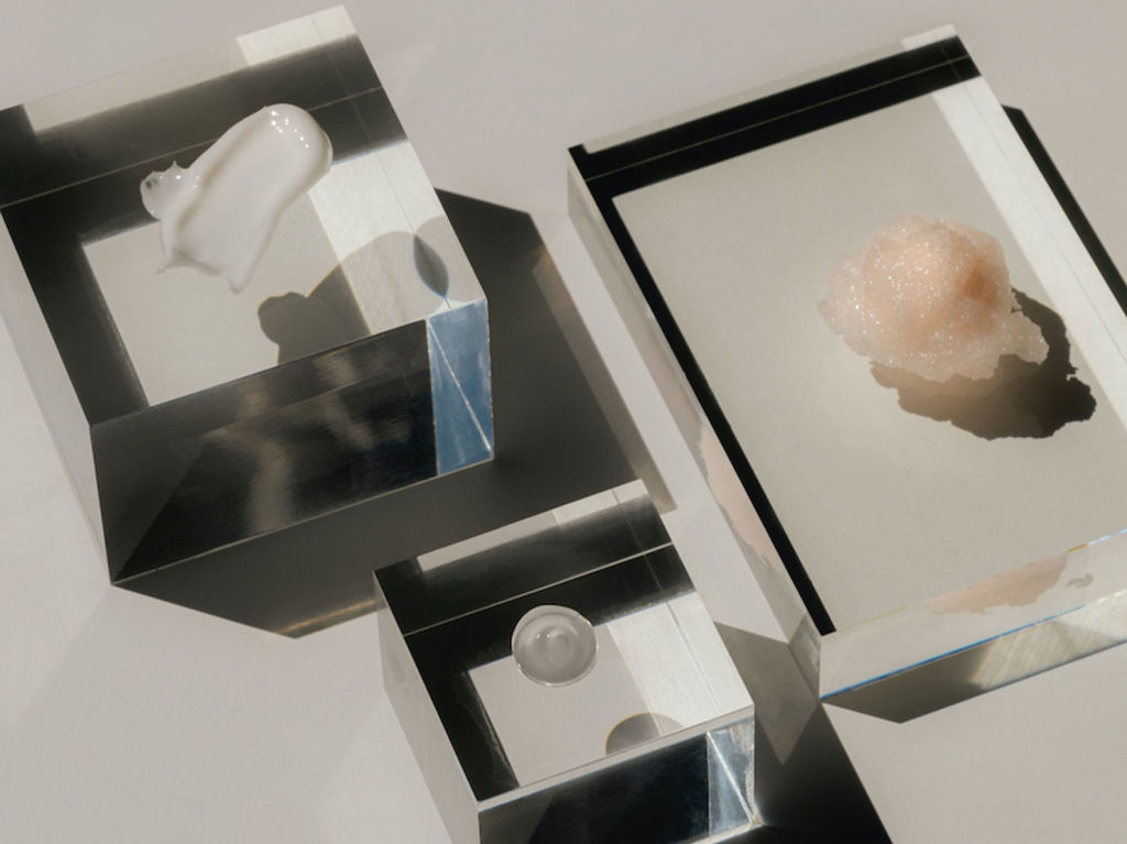 Skincare texture on glass cubes