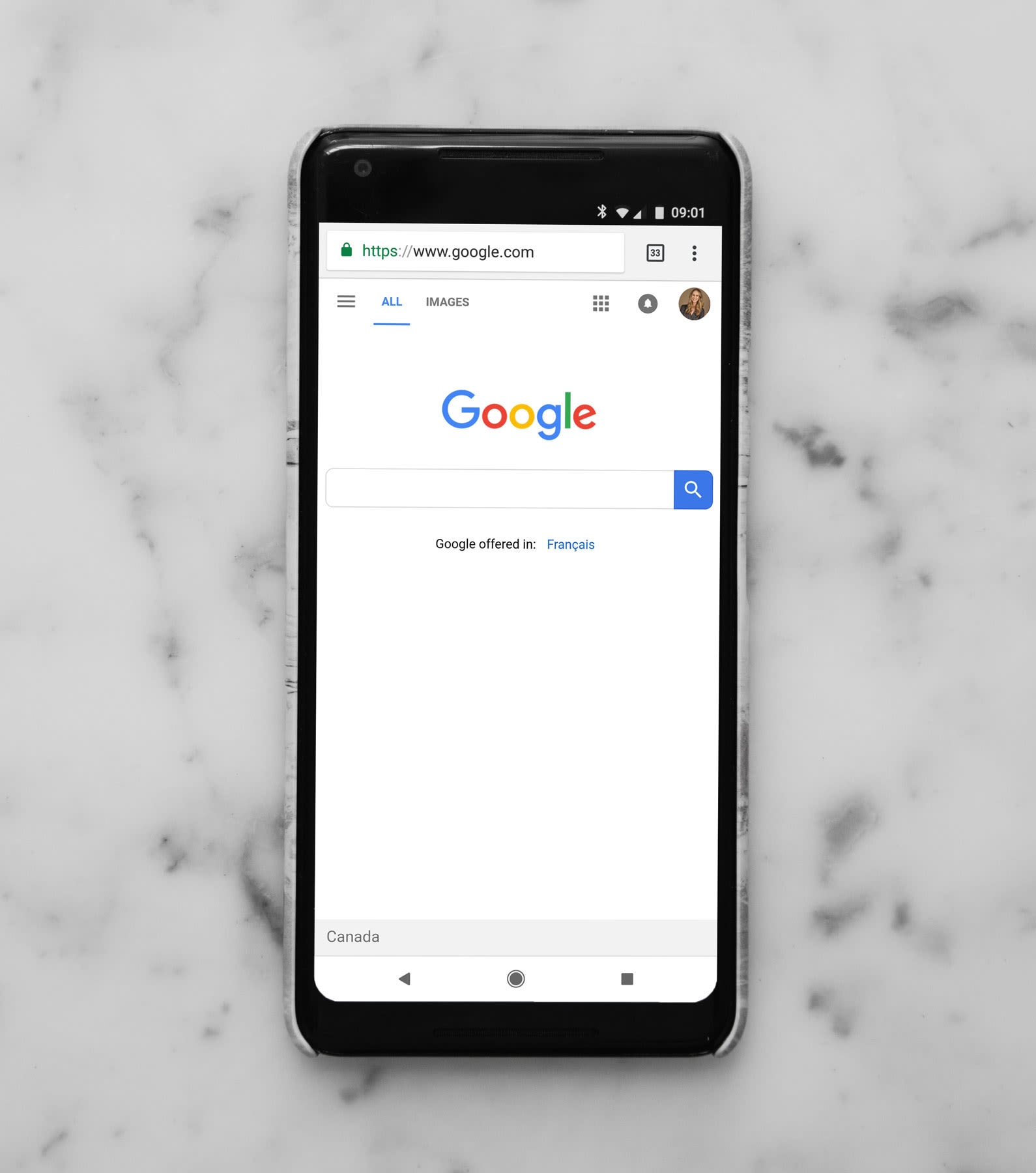 Phone screen with google search on screen