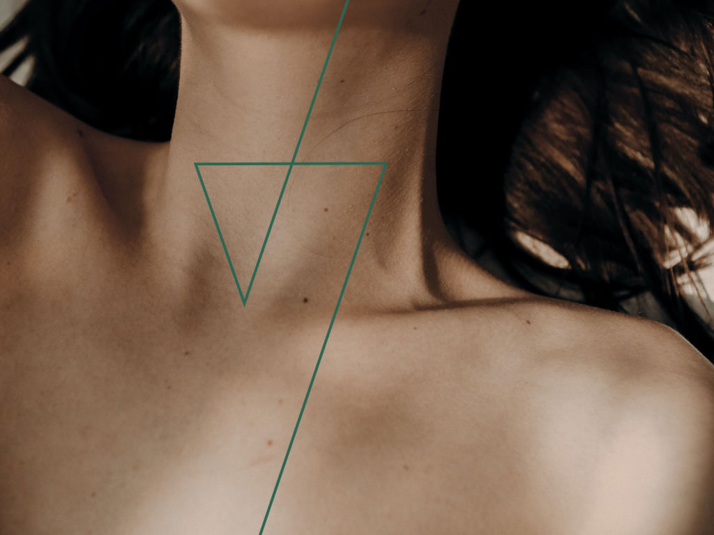 Woman's throat articulated by a green graphic line