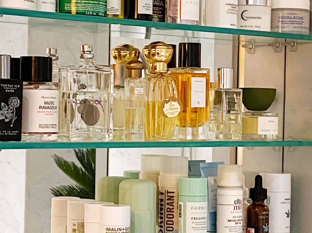 Shelfie with Endocrine disrupting skincare products.