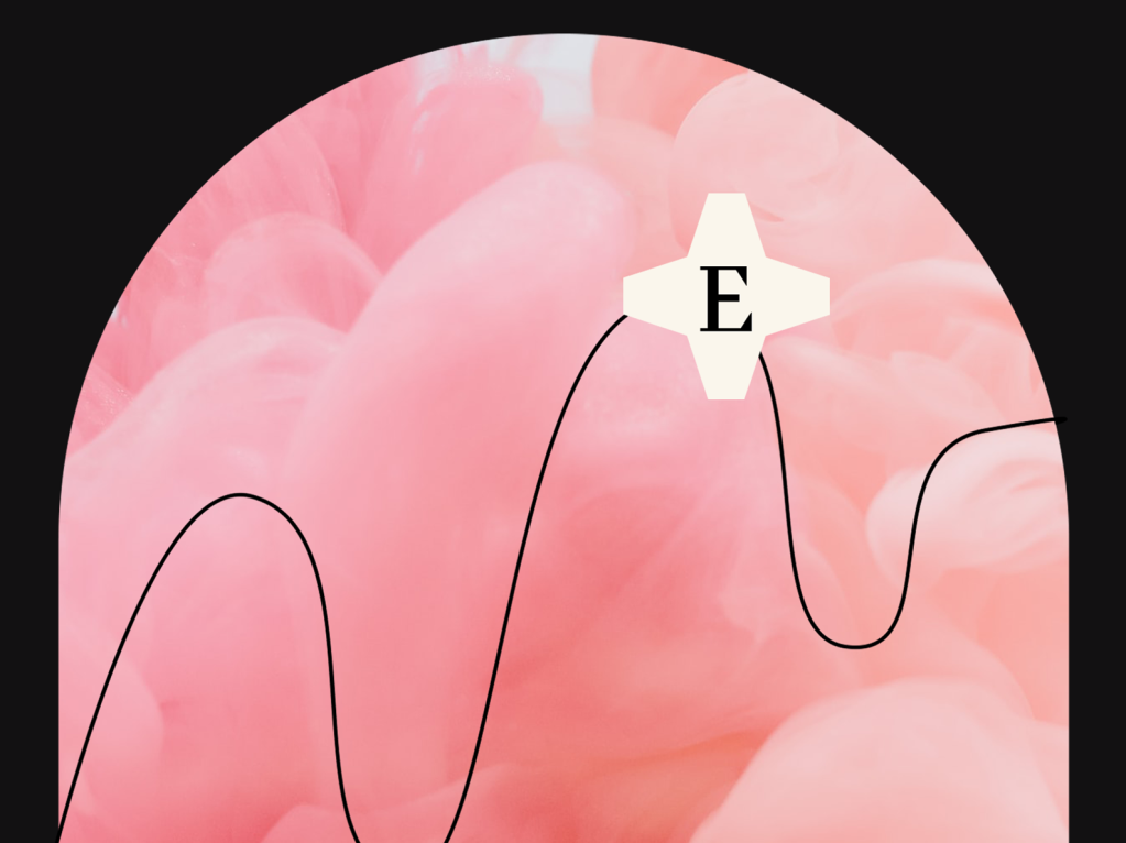 Graph on pink background showing high estrogen fluctuation