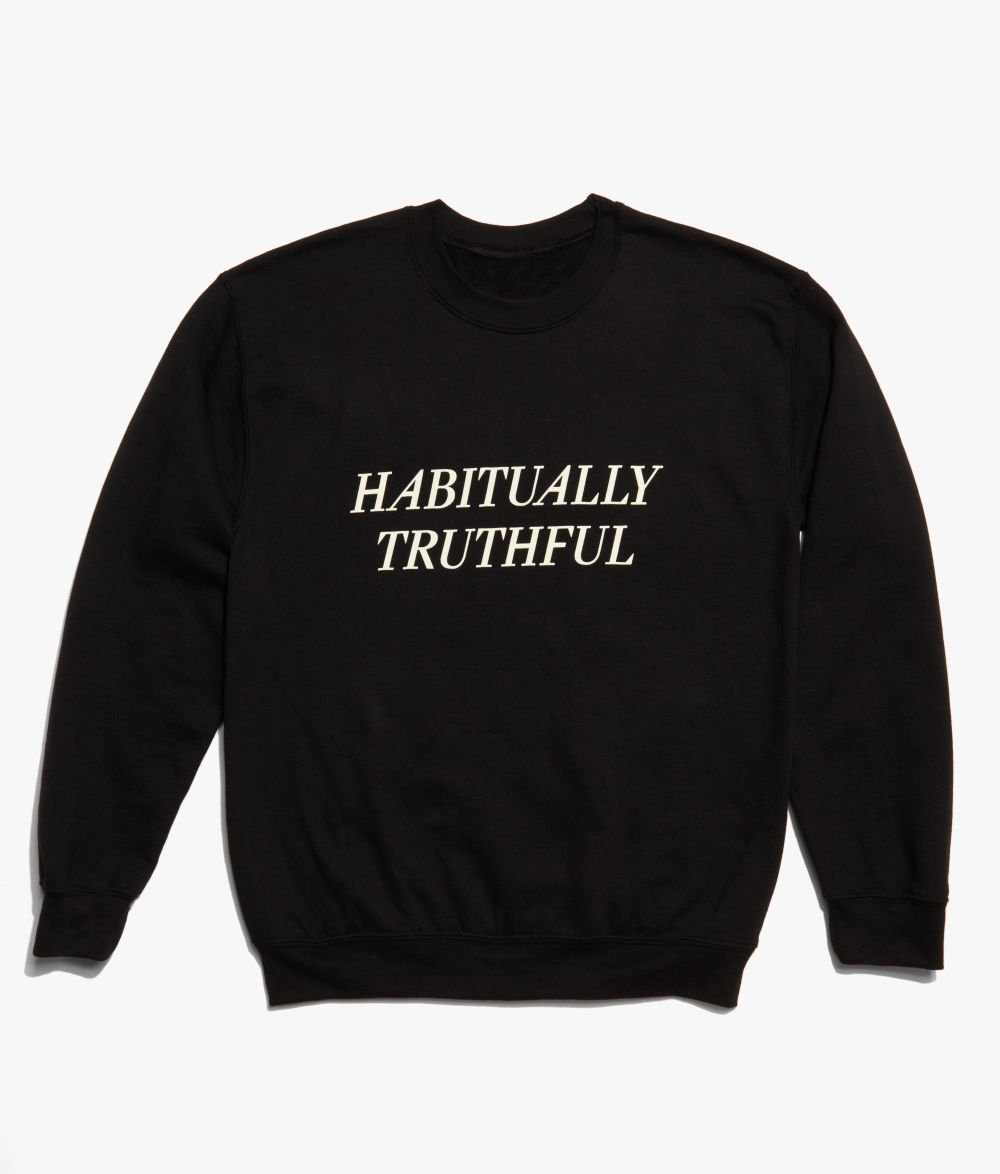 Flat lay of Habitually Truthful pullover in black