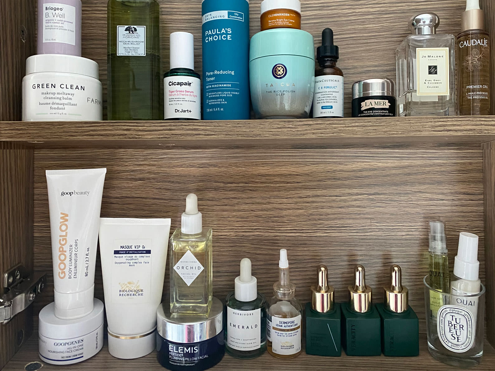 Beauty cabinet with skincare products