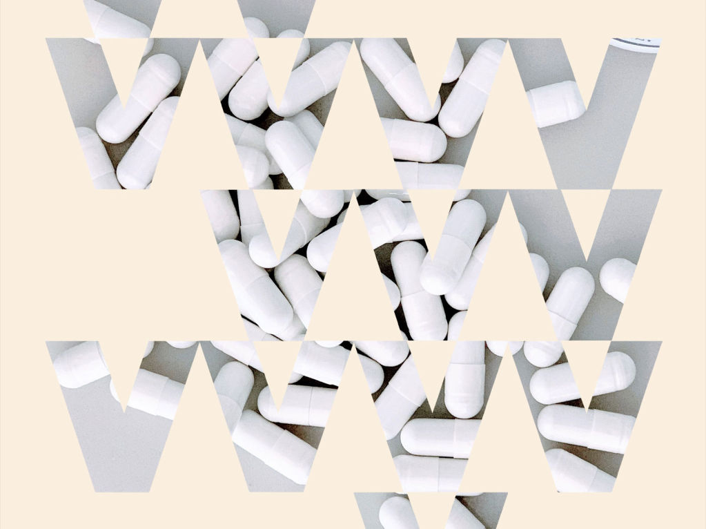 White prescription skincare pills revealed in Veracity V pattern.