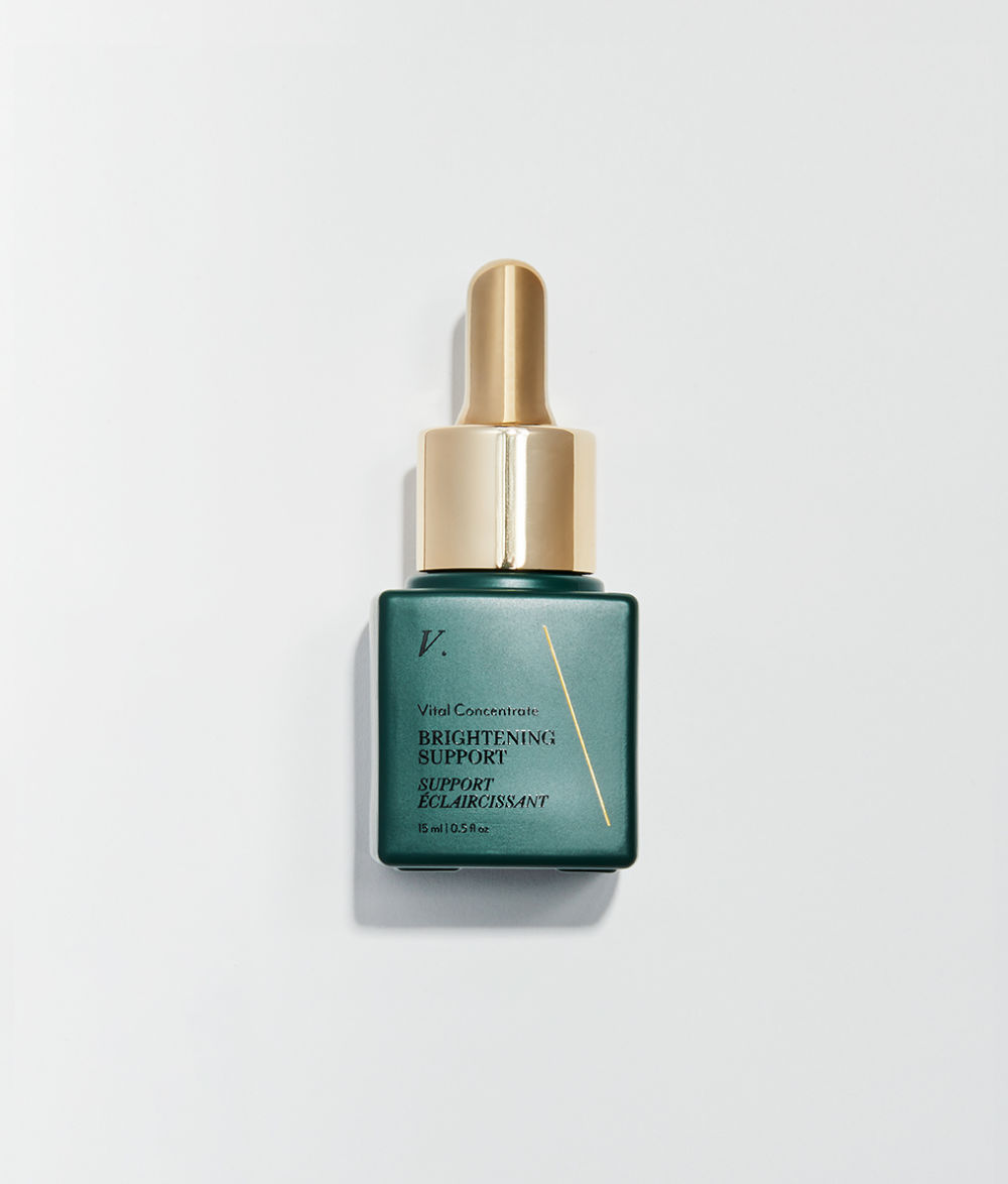 Brightening Support Vital Concentrate front face of green bottle and gold dropper