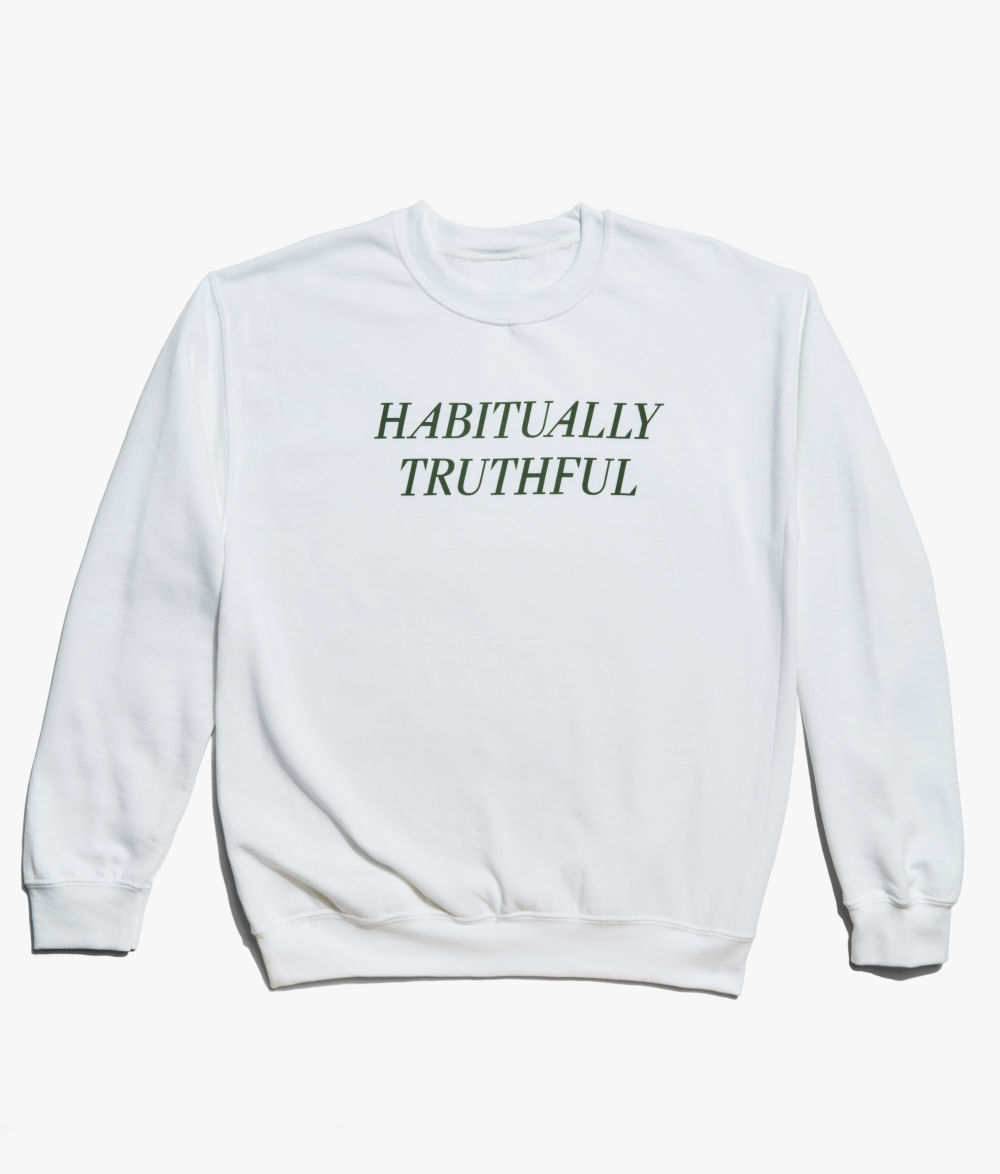 Flat image of white Habitually Truthful pullover