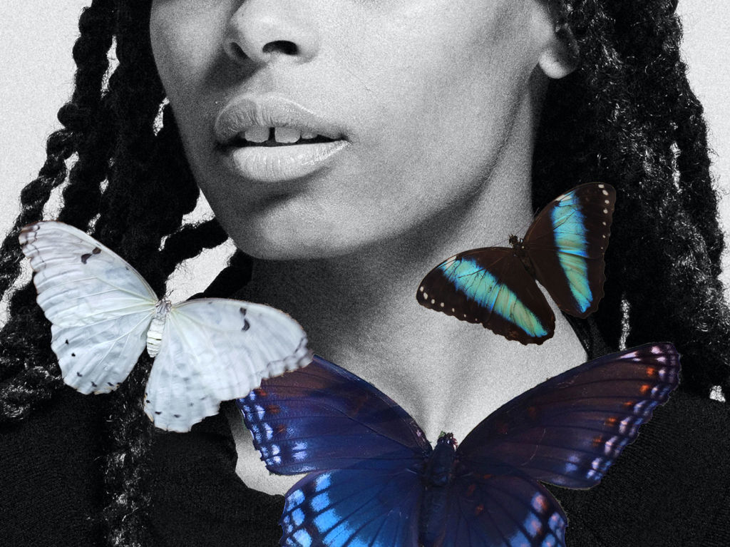 Women's neck with blue butterflies 