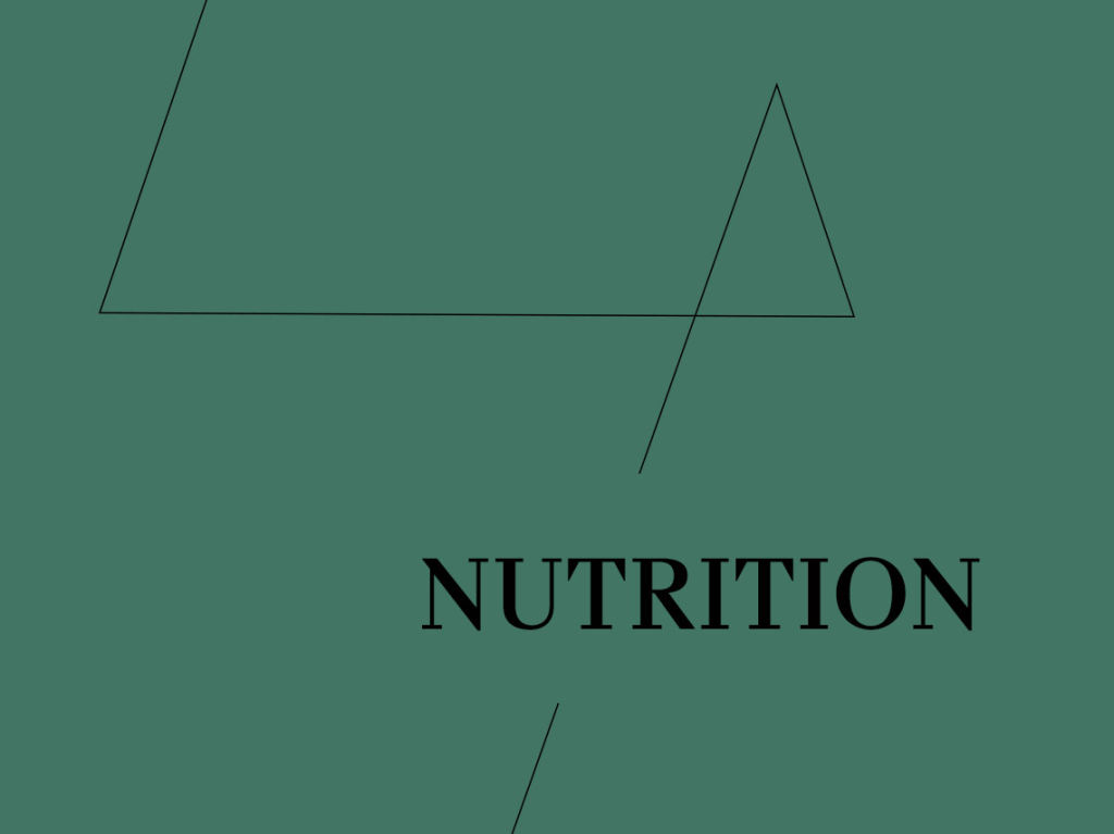 The word nutrition in black font on green background