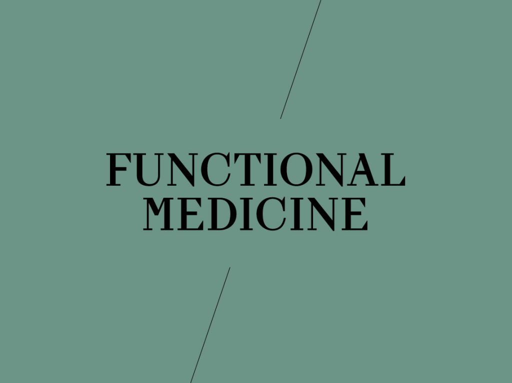 The words functional medicine in black on green background