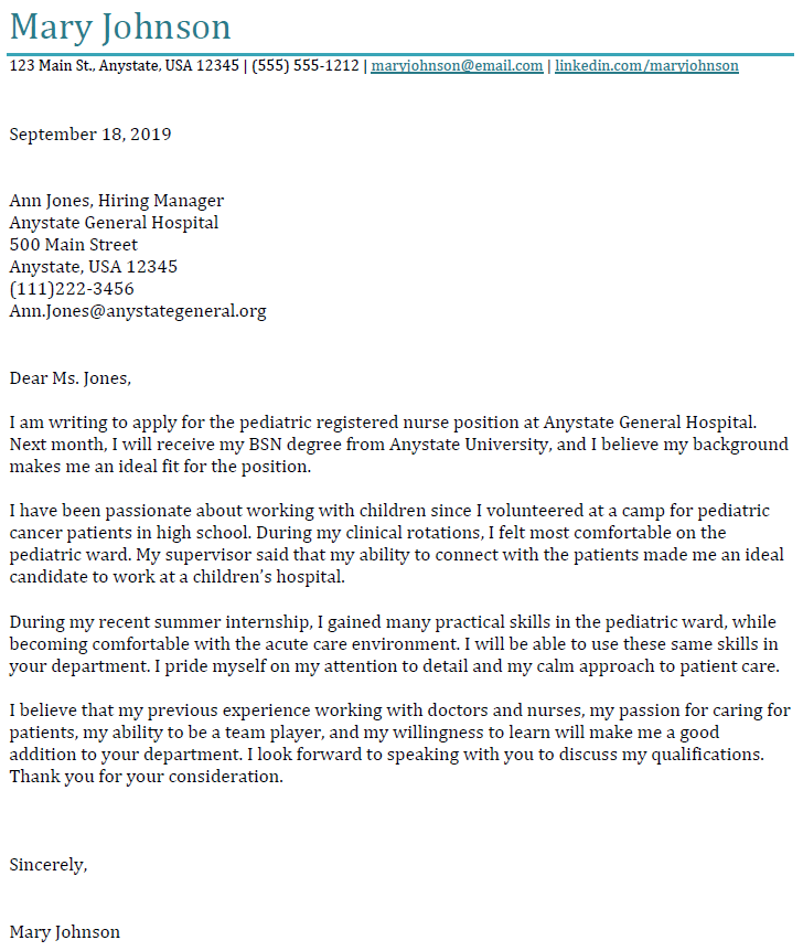 application letter sample for nursing school