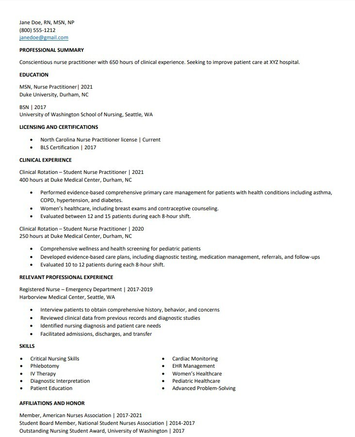Example of a Nurse Practitioner Resume