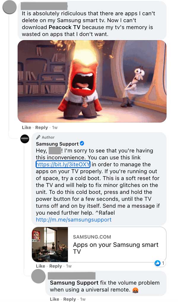 Reputation Management Example from Samsung