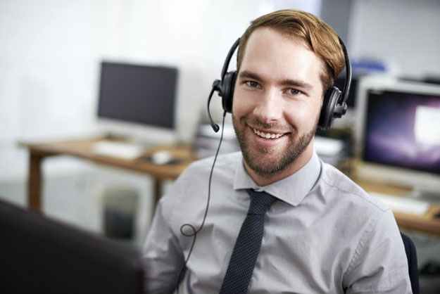 bearded call center agent working