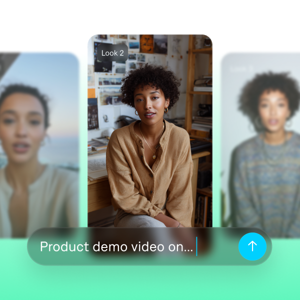 AI video generator showing a creator in Look 2 recording a product demo video.