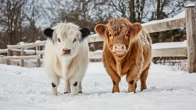 mini cattle in winter