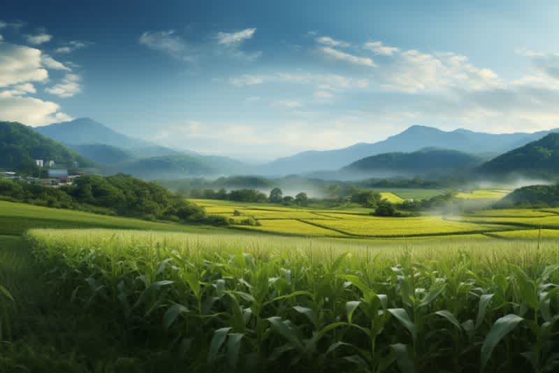 A beautiful field of green crops across a vista