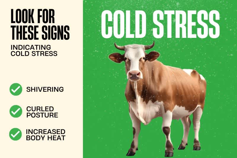 An infographic showing the signs to look for as cold stress indicators