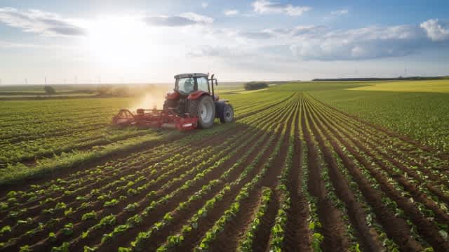 tractor tilling land on sunny day