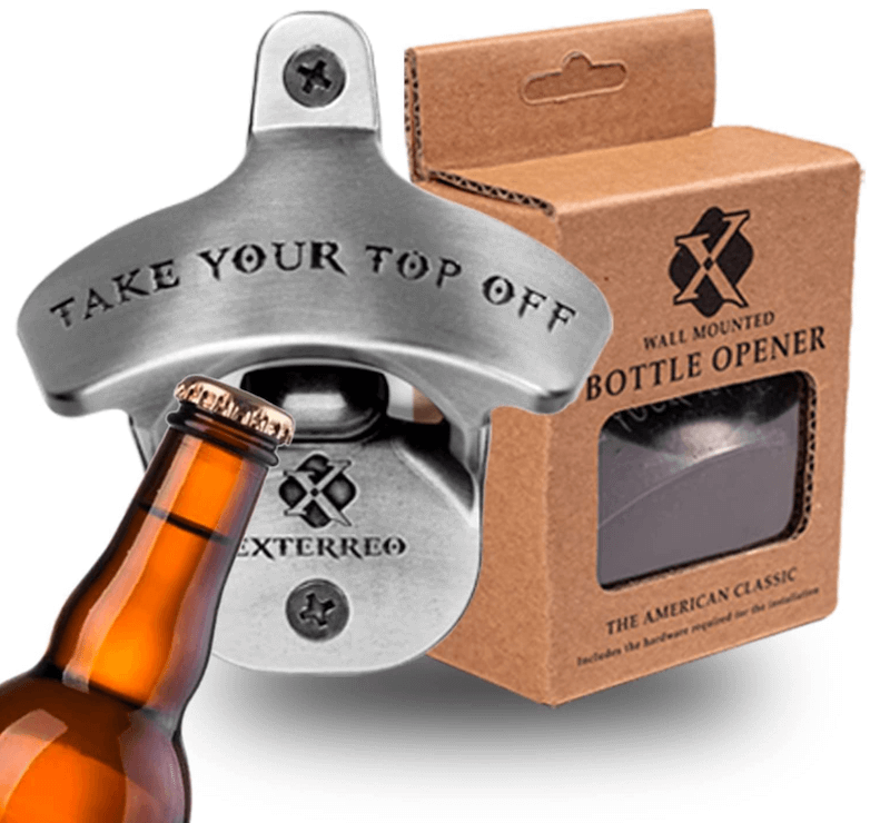 Beer bottle about to be opened by a custom-made bottle opener