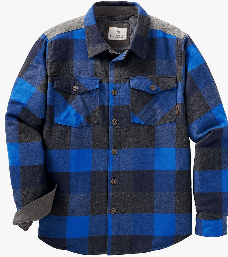 A blue quilted flannel shirt jacket