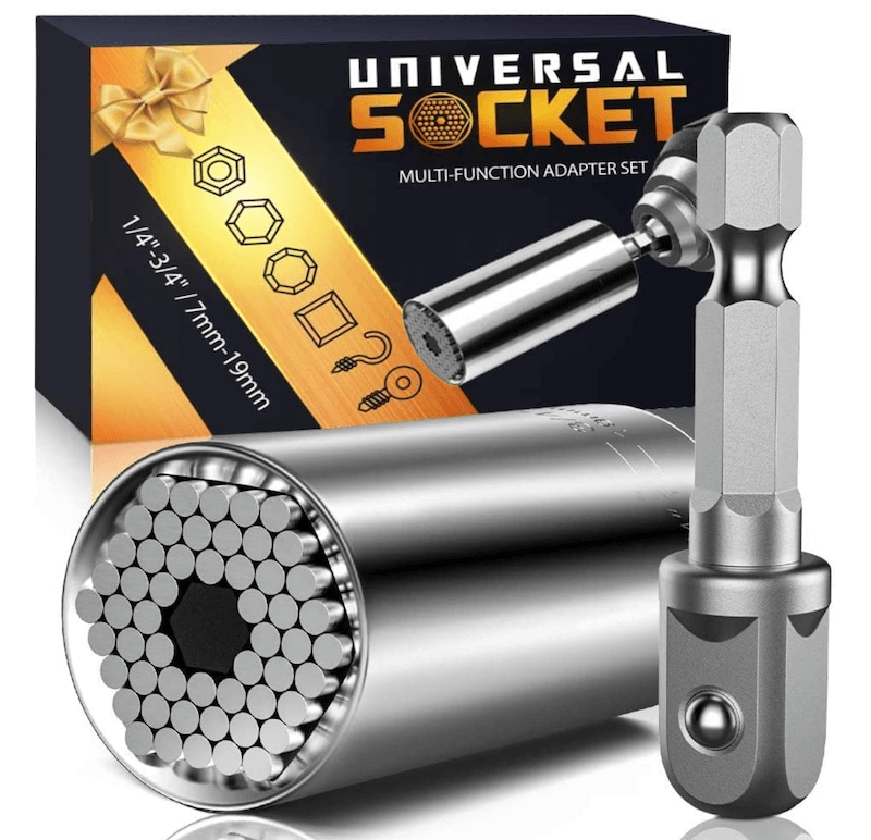 A silver universal socket grip