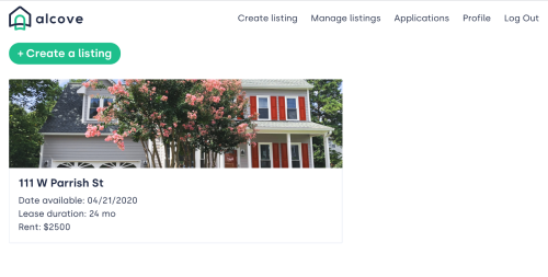 The manage listing page on Alcove manager portal