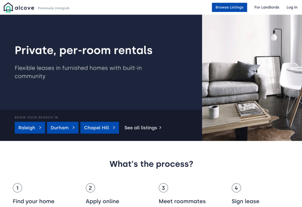 The Alcove co-living platform - browse listings, match with roommates and find community in shared living!