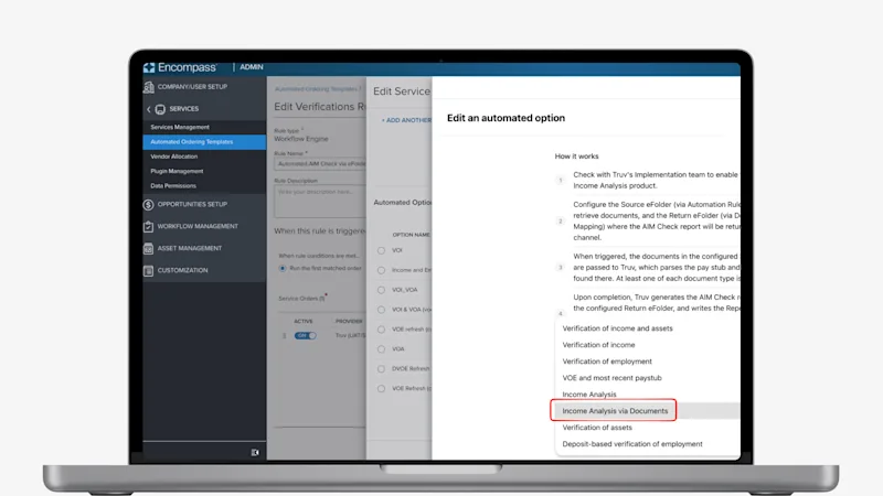 Income Analysis via Documents workflow between Encompass eFolder and Truv