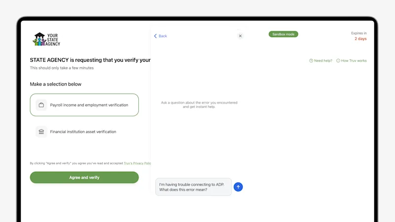 AI chat assistant on the Truv Bridge failure screen
